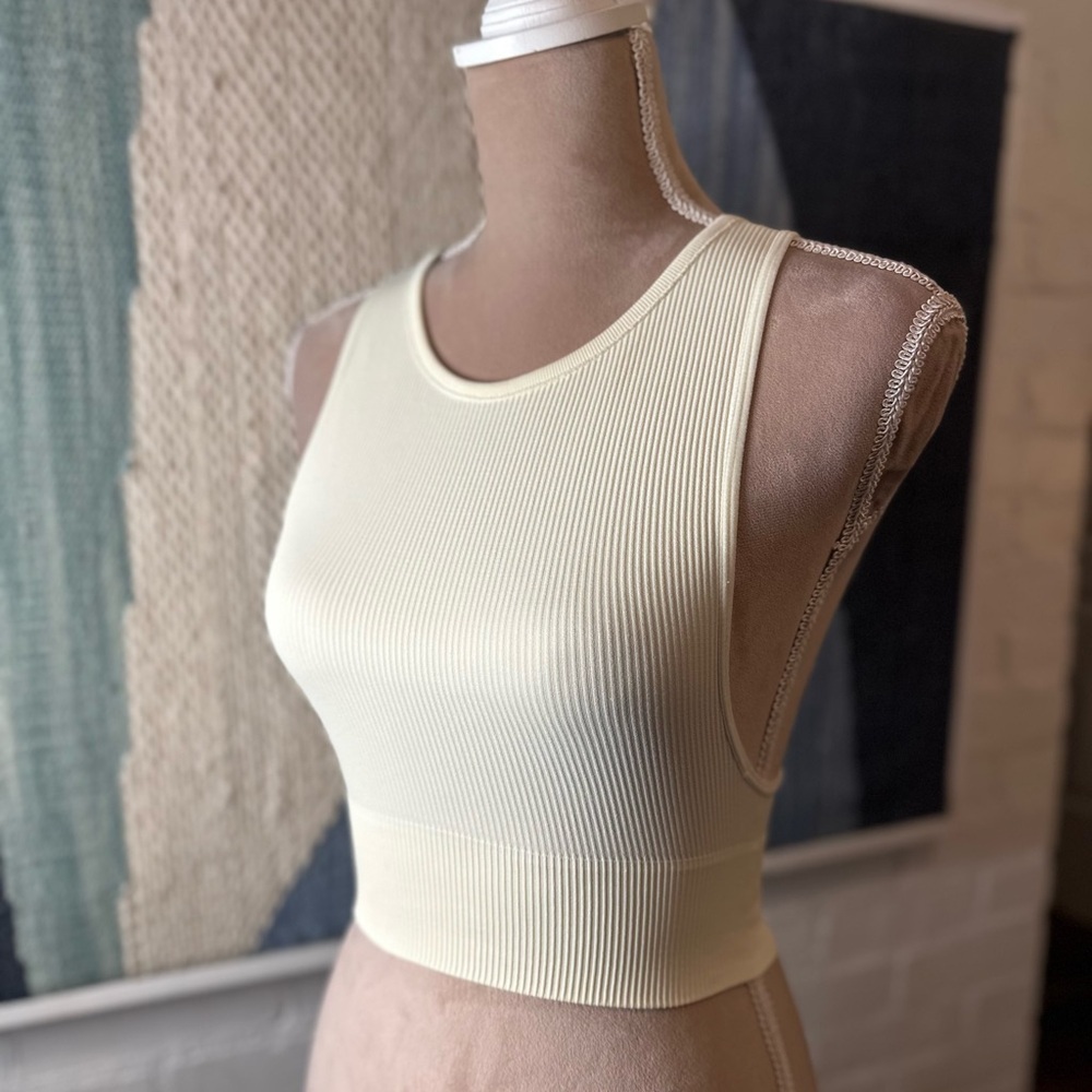 Princess Polly Creamy Ivory Ribbed Low Side Bralette/Tank Top - Picture 3 of 9